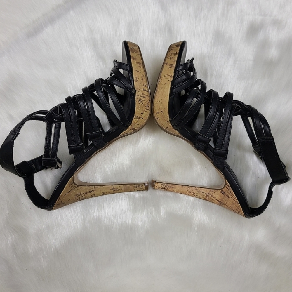 Pulse Black Strappy Cork Heel Shoes